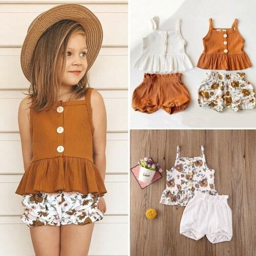 Kids Baby Girls Clothes Sets Summer Sleeveless Knitted Vest Tops Dress Flower Shorts Pants sweet girls Floral Outfit 2 PCS Set