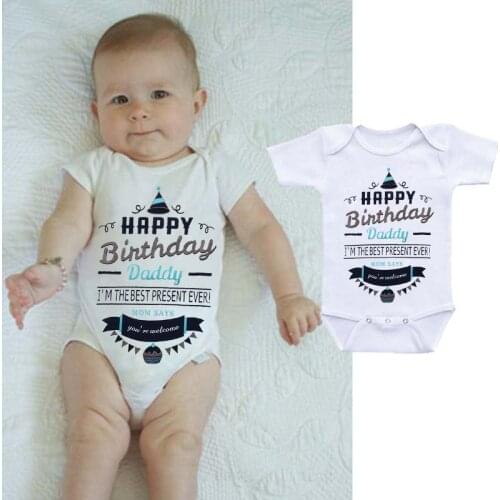 Happy Birthday Daddy White Newborn Baby Rompers Kid Clothes Infant Jumpsuit Summer Short Sleeve Cotton Costumes Boy Girl Outwear