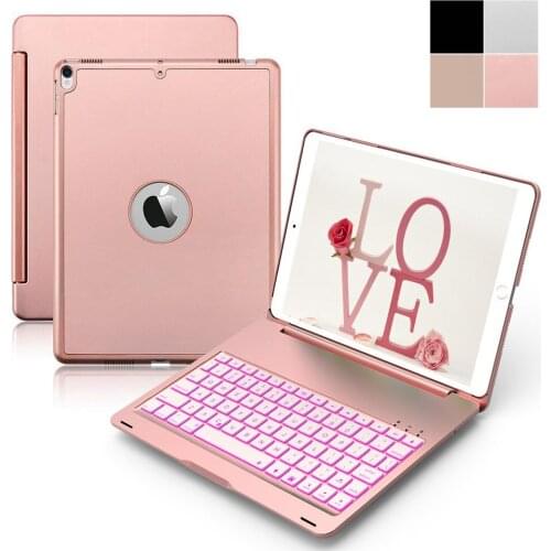 For iPad Pro 10.5 2017 Ultra Thin Smart Aluminum Bluetooth Russian/Spanish/Hebrew Keyboard Case Cover With 7 Colors LED Backlit