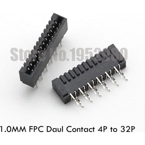 50PCS 1.0mm Pitch FFC/FPC Connector Double Row Daul Contact Straight Pin Black 4 5 6 7 8 10 12 14 16 18 20 24 26 30 32 Pin
