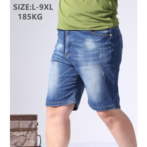 Denim Shorts Mens Casual Half Trousers Loose Summer Cotton Blue Plus Size 5XL 6XL 7XL 8XL 9XL Oversized Male Men Jeans Short