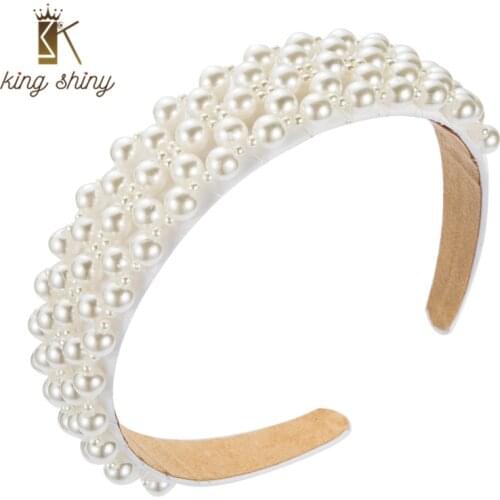 King Shiny Lovely Boroque Fully Imitation Pearl Headband Elegant Hand Made Simulated Pearl Beaded Hairband Girls Party Headpiece