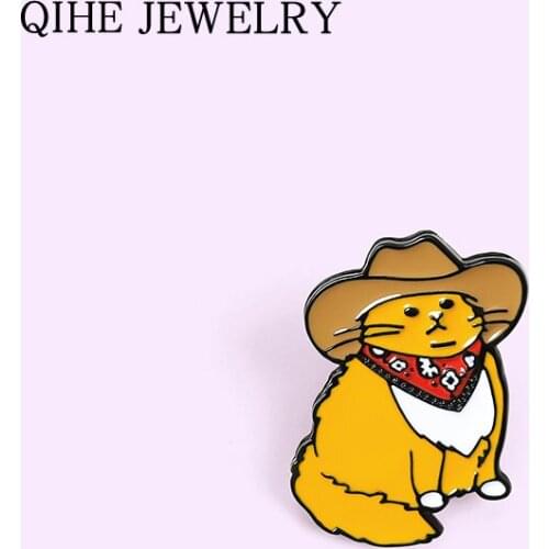 Cowboy Cat Yellow Enamel Pin Mr. Cat Meowdy Cute Western Kitty Brooches Bag Lapel Pin Metal Badge Jewelry Gifts 2021 Wholesale