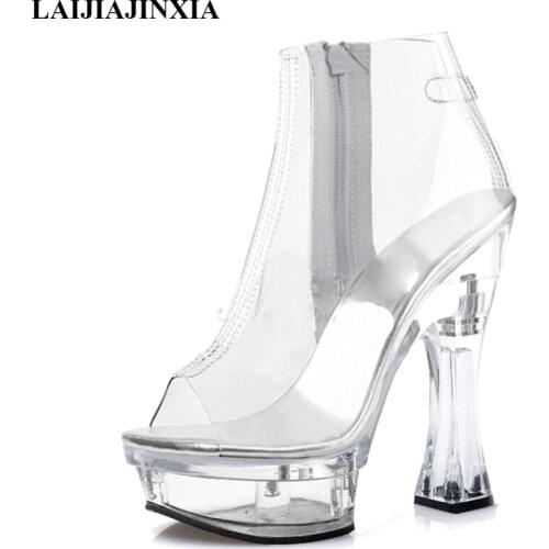 LAIJIANJINXIA New Fashion Women Boots Sexy Ankle Boots Waterproof Platform Party Club Model 14cm High Heels Pole Dancing Shoes