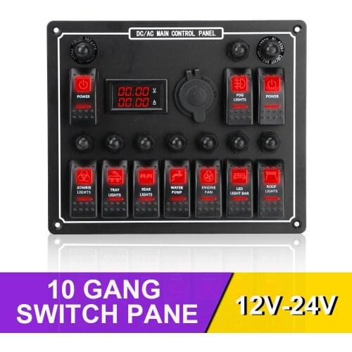 LEEPEE Car Auto Marine 10 Gang Dual Power Control Rocker Switch Panel 15A DC Output Waterproof Overload Protection LED AC/DC
