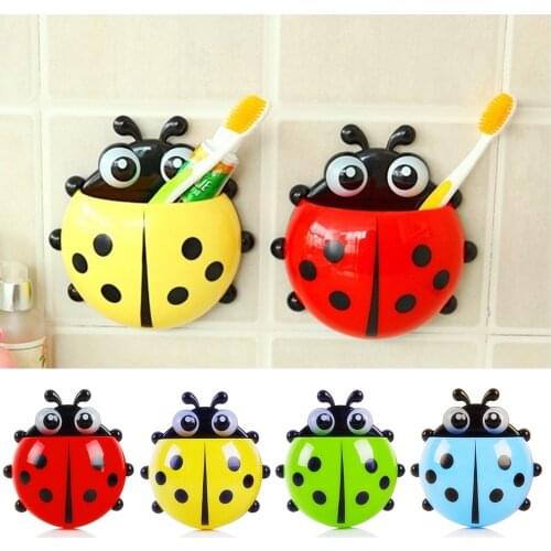 Lovely ladybug, home bathroom toothbrush holder, wall mount suction cup, toothpaste storage rack, kids toothbrush rack