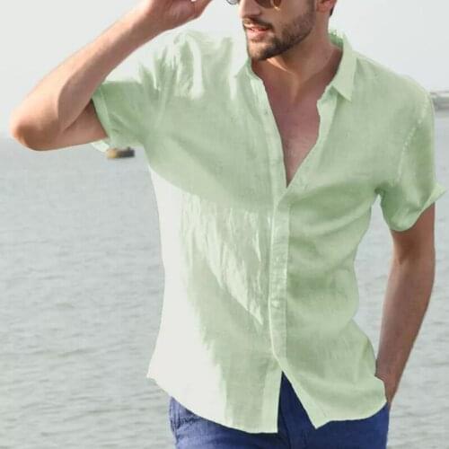 Mens Lapel Solid Color Short Sleeve Shirt Summer Fashion Simple High Quality Button Shirt Mens Top 2021