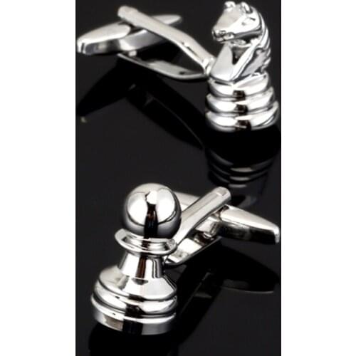 XKZM-049 Men Gift Chess Cufflinks Novelty Knights & Pawns Design Silver Color Copper Cuff Links Wholesale&retail
