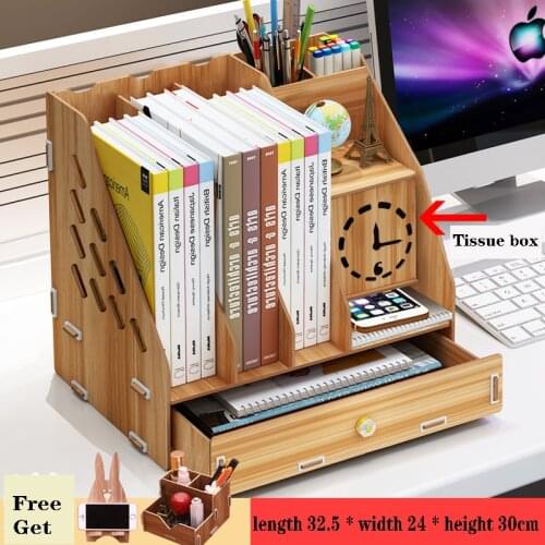 Desk Book Holder Document Holder Wood Pen Holder Desk Organizer Assembled Students Sationery Supplies File Organiser With Drawer
