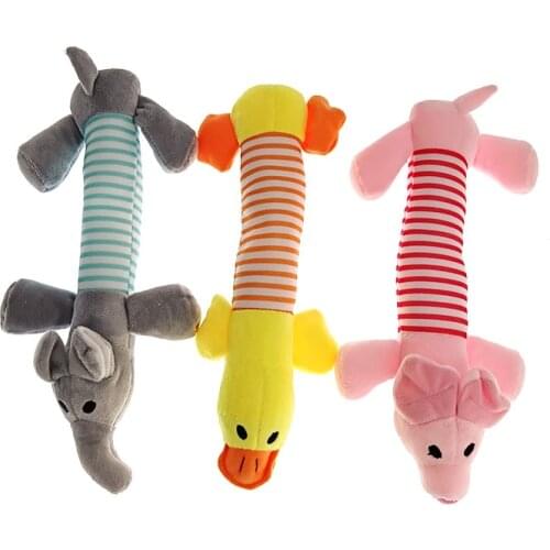 Popular Pet Dog Cat Funny Fleece Durability Plush Dog Toys Squeak Chew Sound Toy Fit for All Pets Elephant Duck Pig Plush Toys