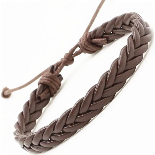 New Arrival Fashion Trendy Handmade Black Brown Weave PU Leather Homme Female Women Bracelet Mens Male Jewelry Accessory
