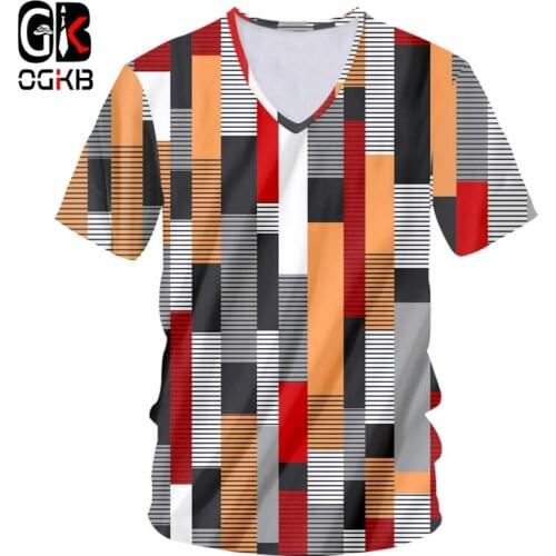 OGKB T-shirt New Deep V-neck Slim Fit Funny 3D Tee Shirt Printing Color Streak All Over Streetwear Clothing Tshirt 5XL