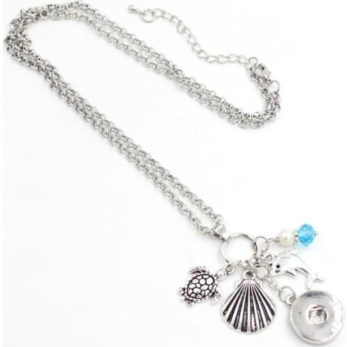 1PC New Arrival Turtle Necklace Beach Jewelry Ocean Summer Necklace Seashell Dolphin Pendant Necklaces 18mm Snap Jewelry Gifts