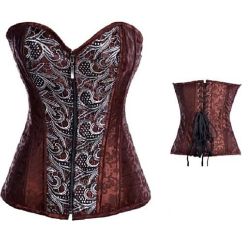 Front Zipper Corset Steampunk Gothic Overbust Steel Boned Corsets And Bustiers Sexy Corsage Women Waist Trainer