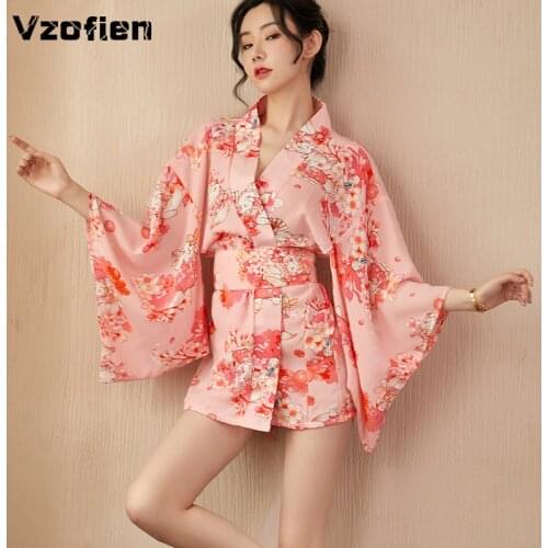 Sexy Japanese Kimono Yukata for Woman Girl Haori Vintage Yukata Bathrobe Uniform Nightgown Pajamas Party Kimono Costume