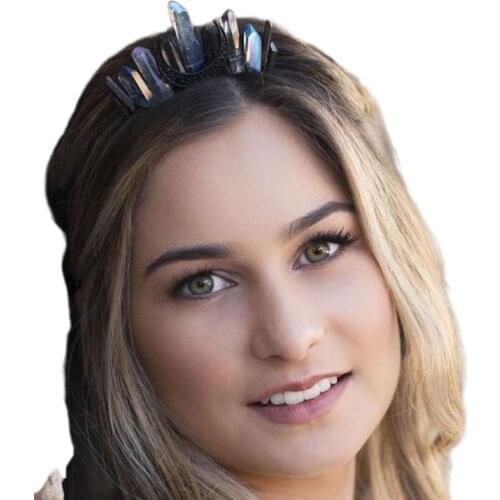 Handmade Faux Raw Crystal Headband Contrast Color Quartz Black Moon Bridal Tiara Crown Halloween Angel Aura Hair Hoop