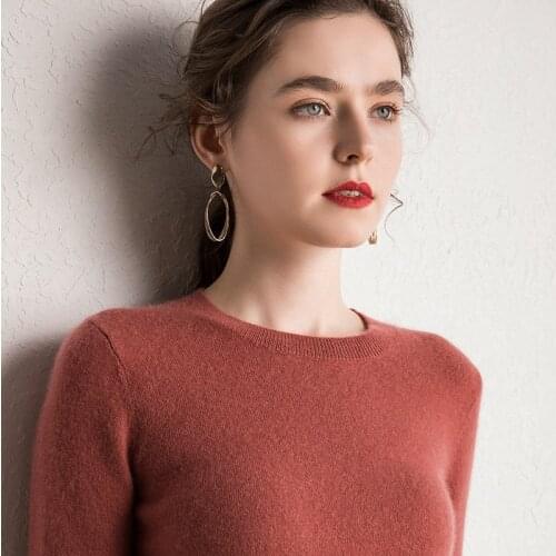 Hot Sale O-Neck Sweaters Women 100% Pure Goat Cashmere Knitted Pullovers 15Colors Soft High Quality Ladies Jumpers Clothes