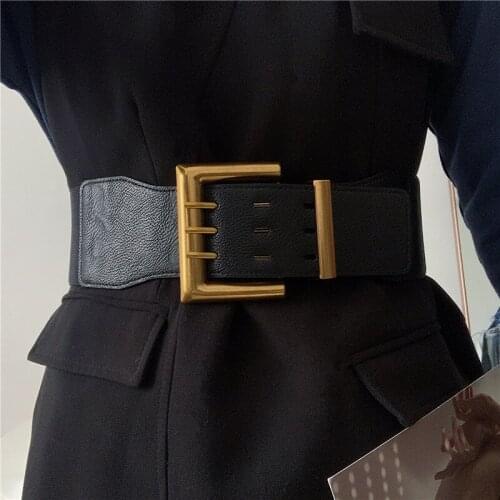 Women Vintage Pin Buckle Belts Super Wide Cummerbunds Female Dress Corsets Waistband Wedding Decorate Black Elastic Waist Seal