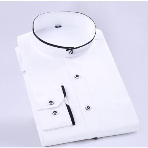 New Fashion Stand Collar Long Sleeve Slim Fit soft comfortable men dress shirts party wedding male tuxedo shirts