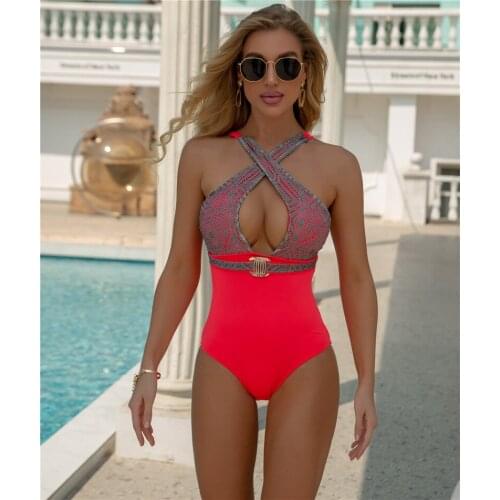 Sexy Blet Bandage One Piece Swimsuit Women Cross Halter Push Up Bikinis Swimwear Mesh High Waist Bathing Suits Cut Out Monokini
