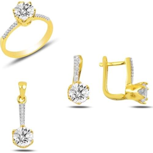 Silver 925 Sterling Zircon Cubic Zirconia Solitaire Set