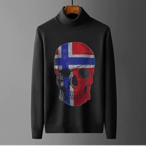 Winter Mens New European Casual Sesigh Turtleneck Sweater Pullover Hot Diamond High Quality Cashmere Sweatshirt