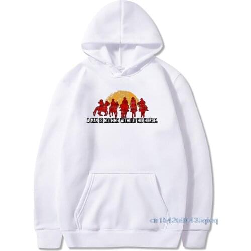 Gamer Hoodies Mens Hooded Red Dead Redemption Sweatshirt Sunset Men Is Nothing Without His Horse Vintage Design Hoodies