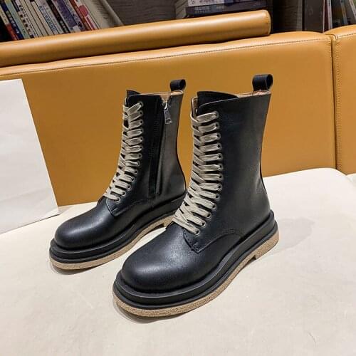 2021 Ins Hot Black Platform Combat Ankle Boots For Women Lace Up Buckle Strap Woman Shoes Winter Biker Boots