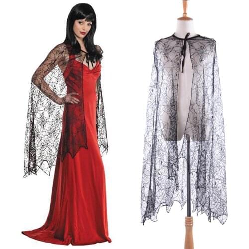 Adult Wich Cosplay Spider Web Cloak Black Gothic Mesh Organza Sorceress Witch Vampirs Costume Accessories Halloween Fancy Dress