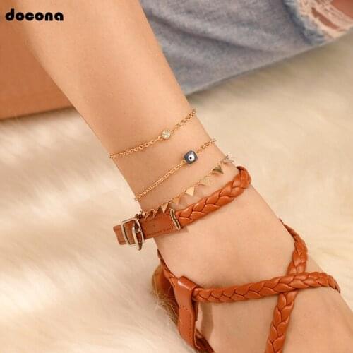 Docona Punk Eye Triangle Crystal Multilayer Anklet Set for Women Chains Adjustable Layered Anklet Bracelet Foot Jewelry B27209