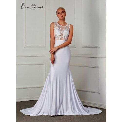 Sleeveless Lace Appliques Illusion Custom Made Simple Mermaid Wedding Dresses Zipper Back Court Train Bridal Gown W0210