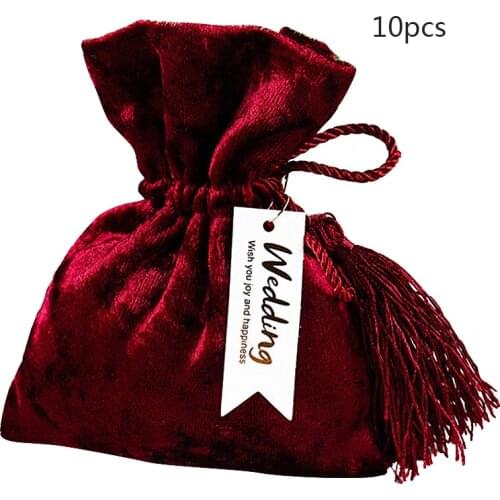 10pcs Creative 11x14cm Red Velvet Bags Drawstring Gift Bags For Wedding Gift Small Gold Drawstring Gift Velvet Bag Candy Pouches