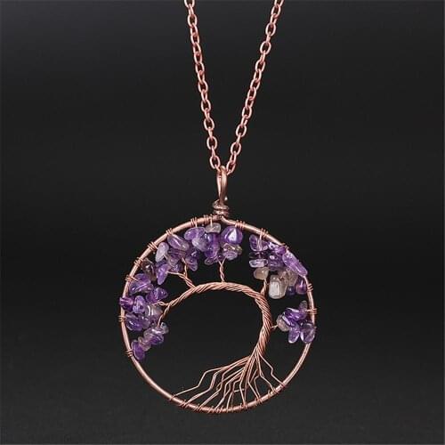 12PCS 7 Chakra Kabbalah Tree Of Life Natural Stone Necklace Sweater Chain Jewelry Druzy Healing Pendant Necklaces For Wholesale