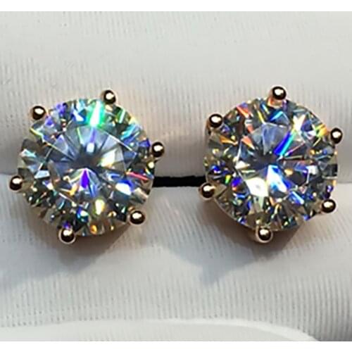 14K Au585 Rose Gold Women Stud Earrings Moissanite Diamonds 2 Carat Round Elegant Wedding Party Engagement Anniversary Trendy