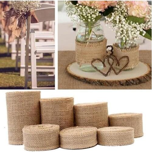 2m Natural Jute Burlap Ribbon Lace DIY handmade christmas gift wrapping party vintage Wedding Decoration ribbon Home Decoration