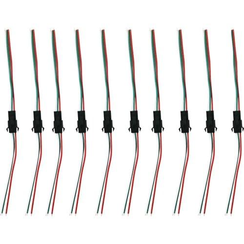 20 Pair 3 Pin JST SM led Connectors For WS2812B WS2811 WS2812 LED RGB Strip Female Male with wire red/green/white