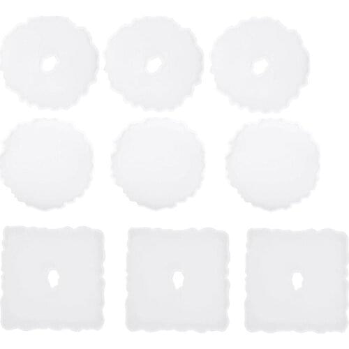 9PCS Irregular Coaster Resin Molds,Resin Epoxy Silicone Coaster Molds for Making Coasters,Faux Agate Slices Cup Mat