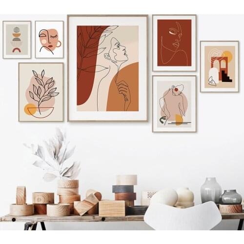 Color Block Sun Leaf Girl Abstract Wall Art Canvas Painting Nordic Posters And Prints Wall Pictures For Living Room Boho Decor