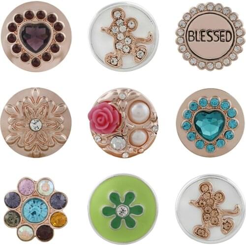 Love Blessed Rhinestone Flower 20mm Metal snap button jewelry DIY bracelet KD1056