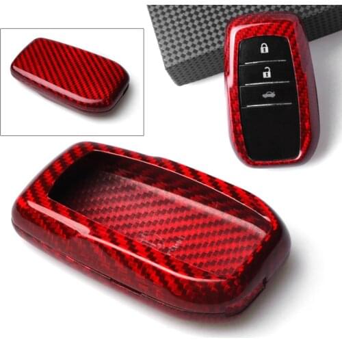 For Toyota Corolla Camry Crown Real Carbon Fiber Remote Key Cover Case Red Car Accessories