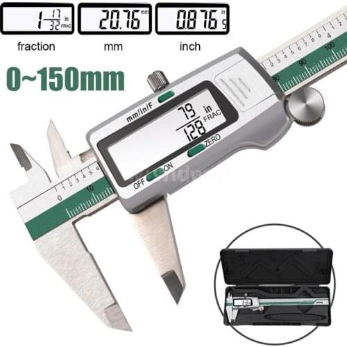 Digital Slide Caliper Stainless Steel LCD Display Calipers 0-150mm 1/64 Fraction/MM/Inch Electronic Vernier Ruler Measuring Tool