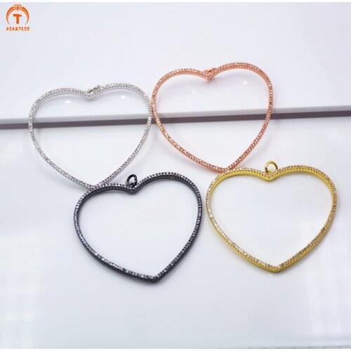 CZ Micro Large heart CZ pendant Micro Pave Clear CZ Charm charm for Earring Necklace Jewelry Making 50x50mm