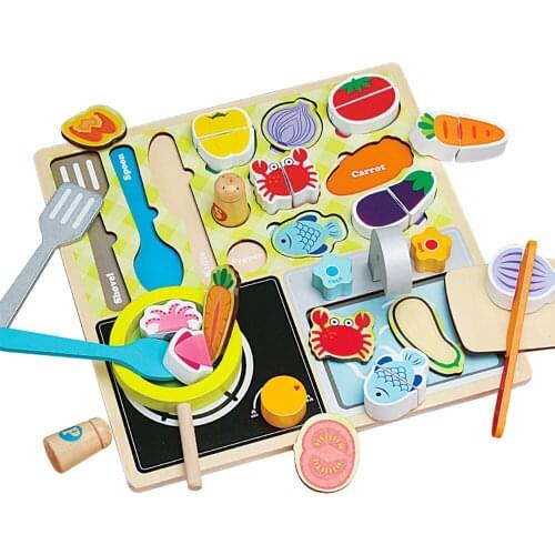 Baby Toy Kithchen toy Real life Cosplay Barbecue Cutting Fruit Vegetable Wooden toy Learning Educational toys for Children