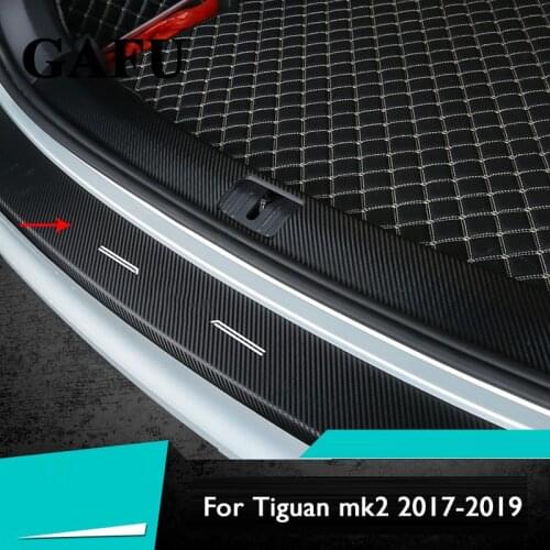 For VW TIGUAN MK2 2017 2018 2019 2020 Car Accessories Carbon fiber PU Inner Rear Bumper Protector Plate Cover Trim