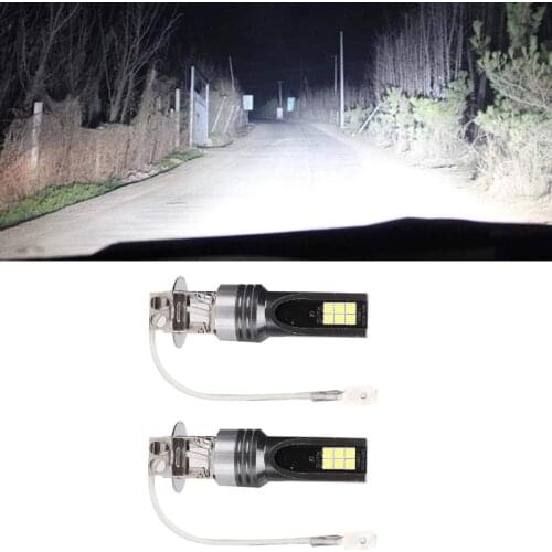 2pcs H3 LED Car Day Running Light Headlight Lamp Fog Lamp White 6000k 12SMD Bulbs Car Front Bulb Super Bright Fog Light