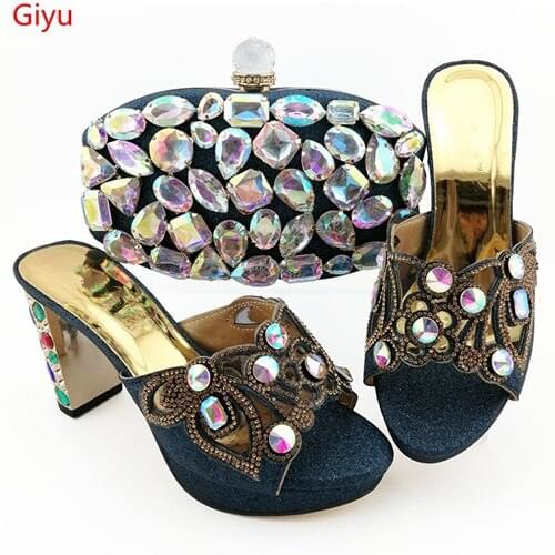Doershow Fashion Women nice D.blue Shoes And Bag Set To Match High Quality Italian Shoes With Matching Bags For Party!SKO1-20