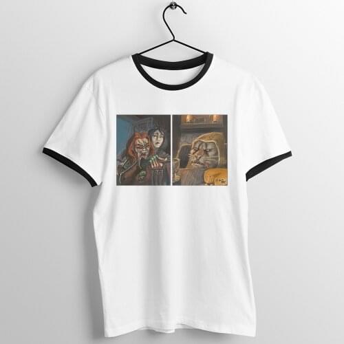 Black Trim Unisex T Shirt Meme Woman Yelling At A Cat Skyrim Khajiit Printed Tee