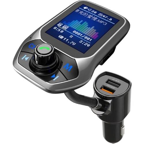 Handsfree Car FM Transmitter 1.8" TFT Color Display Bluetooth Car MP3 Player Dual USB TF Card USB Flash Driver Aux Out