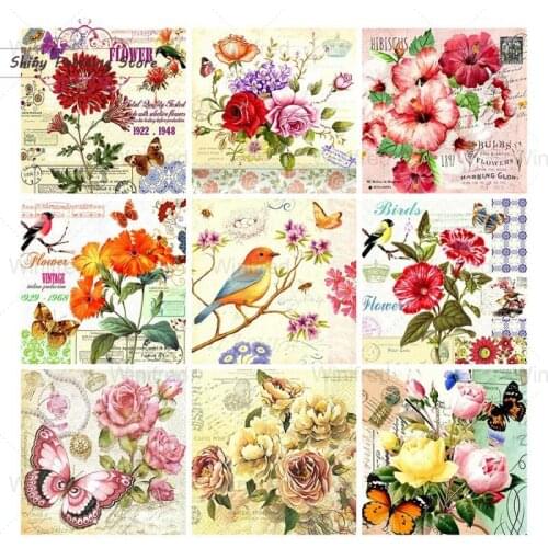 5D DIY Diamond Painting Classic Flower Butterfly Bird Picture Mosaic Diamond Embroidery Handmade Handicraft Retro Home Decor