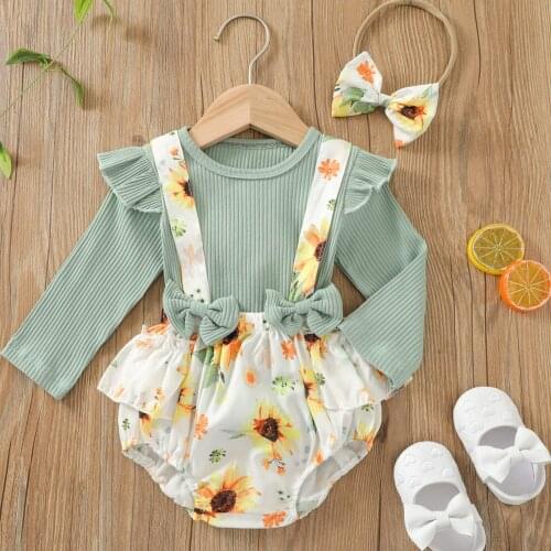 Fall Winter Newborn Baby Girl Clothes Set Long Sleeve Knitted Ruffle Romper Skirt Shorts Headband 6 12 18 Month Children Bow